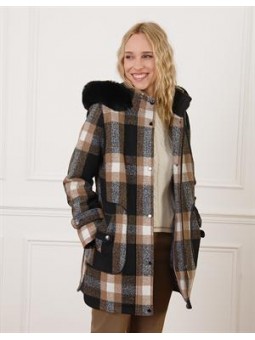 MANTEAU CARREAUX NOIR ET BEIGE